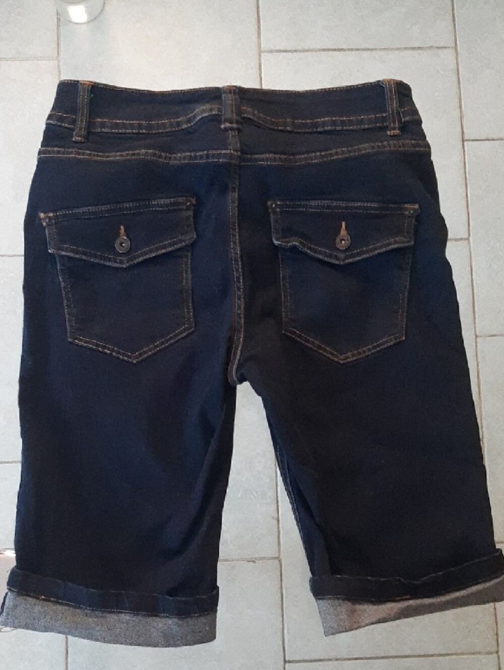 LIQUID💧Dark Blue Boyfriend Jeans Shorts – Rolled Cuff Sz 9/10 with Stretch - Picture 4 of 8